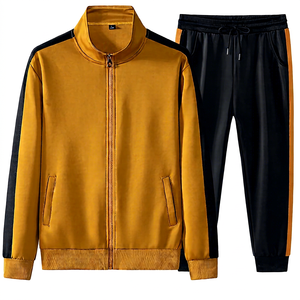 Survêtement unisexe jaune et noir à manches longues avec cordon de serrage, vêtements de sport décontractés, couleur unie, respirant, 100% coton, vêtements d'hiver, design 2 en 1 - Product Image 1