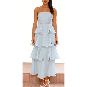 เดรสยาวทรงเค้กแบบไม่มีสายรัดไหล่สำหรับผู้หญิง แต่งระบายเป็นชั้นๆ สไตล์เซ็กซี่ - ชุดเดรสลำลองสำหรับฤดูร้อน แฟชั่นทันสมัย - Product Image 6