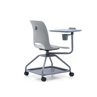 Chaise de formation à roulettes en plastique, avec structure métallique cantilever, tablette d'écriture et panier à livres sous le siège pour salle de classe et conférence
