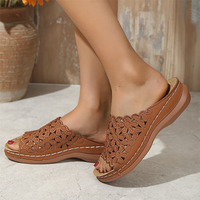 Sandales compensées épaisses à talon compensé, motif floral ajouré, pour femme, nouvelle collection, vente en gros directe usine