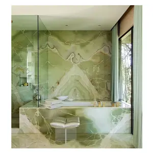Desain Modern batu marmer Onyx hijau alami lempengan tipis dipoles untuk panel dinding Interior dan dekorasi rumah mewah