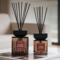 Diffuseur de parfum d'ambiance vide en verre noir 500ml 1000ml avec couvercle en bois noir, flacon personnalisé pour cadeau