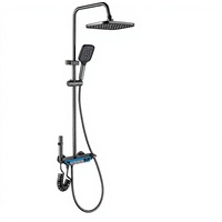Système de douche à effet pluie noir avec affichage numérique, ensemble de douche carré avec douchette à main en laiton pour salle de bain