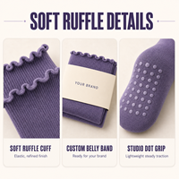 Chaussettes de yoga et de pilates personnalisées à volants, antidérapantes, en coton 100%, longueur mi-mollet