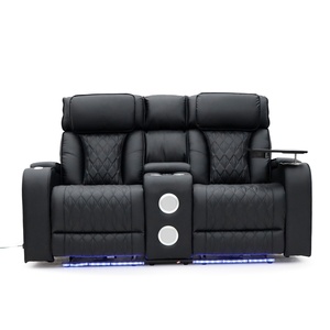 طقم كنبة أريكة كهربائية بآلية استلقاء من الجلد بتصميم عصري من Geeksofa Furniture مع كونسول وطاولة قابلة للطي لغرفة المعيشة - Product Image 3
