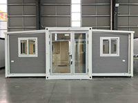 Structure en acier préfabriquée extensible, maison pliante à double aile, terrasse, salon, 40 pieds, style moderne du milieu du siècle