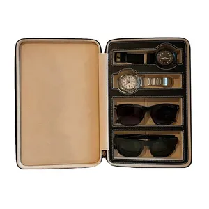 leather travel jewelry case watch and sunglasses box genuine leather watch and sunglasses organizer case for travel