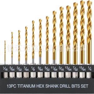 Hexagonal Shank Titanium Plated Twist Drill Bits 6.35mm Shank Metal Drilling Quick Change Chuck 16PC 13PC Set - Product Image 2