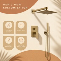 Ensemble de robinetterie de douche murale en laiton massif, finition or brossé, double fonction, avec douchette supérieure, personnalisable OEM/ODM, pour salle de bain - Vente en gros