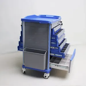 ABS Medicine Trolley Crash Medication Delivery Cart With Double Dirty Bucket Medical Utility Cart