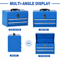 Armoire à outils portative en acier thermolaqué bleu, robuste, à 2 tiroirs, avec couvercle rabattable et verrouillable, fournie directement par l'usine