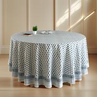 Nappe de table imprimée 100% coton, motif floral bleu luxueux, nappe ronde personnalisée pour restaurant, hôtel, mariage et usage domestique