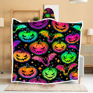 Manta con Capucha de Doble Capa con Diseño de Calabaza de Halloween, Tipo Chal, con Etiquetas Personalizadas Impresas - Product Image 4