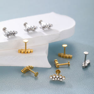 G23 Boucles d'oreilles filetées internes en titane Tragus Cartilage <span class=keywords><strong>Helix</strong></span> Daith Piercing Stud Double Line 9 CZ Labret Piercing Lip Ring 16G - Product Image 2