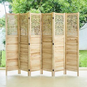 Separador <span class=keywords><strong>de</strong></span> Ambientes Plegable Art Deco Svimi <span class=keywords><strong>de</strong></span> 66.9 Pulgadas, 6 Paneles, Biombos <span class=keywords><strong>de</strong></span> <span class=keywords><strong>Madera</strong></span> Tallada con Rejillas, Separador Portátil Independiente - Product Image 4