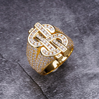 Anneaux Hip Hop GRI Moisonite Pass Diamond Tester, sertis de zircon, plaqués or creux, symbole de l'argent, plaqués or 14 carats, signe du dollar américain