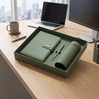 Ensemble cadeau d'entreprise de luxe en gros : Carnet A5 en cuir PU avec stylo, clé USB et gobelet isotherme en acier inoxydable, personnalisable avec logo