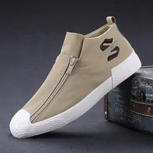 Spring/Summer Men's Canvas Casual Shoes Fashionable Double Row Zipper Design Breathable Shoes