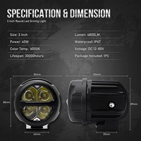OPPLIGHT 3 pouces 4800LM LED Work Pod Light Spot Beam Running Light Compatible avec Trucks SUV UTV ATV 4x4 Motorcycle Boat