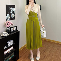Robe de soirée formelle plissée unie longue, élégante et vintage, avec volants et perles, style Miyake, collection automne