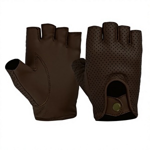 Gants unisexes en cuir marron sans doigts, respirants, perforés, avec sangle de poignet réglable, pour une utilisation tout au long de l'année en vélo - Product Image 1
