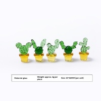 Set Ornamen Bunga Tulip dan Kaktus dari Kaca Berlapis Tiup Kreatif untuk Interior Mobil