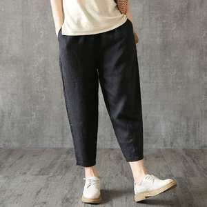Nouveau pantalon femme grande taille printemps-été, coupe ample décontractée style sarouel en coton et lin, couleur unie - Product Image 6