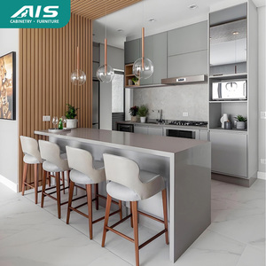 AIS 2025 Black MDF Modular Luxury Modern Lacquer Kitchen Cabinet <strong>Cupboard</strong> Set with <strong>Marble</strong>/Laminate Countertop and Island - Product Image 2