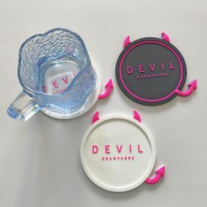 OEM 3D Soft PVC Coaster Devil Champagne Graphic Design Rubber Patch for Streetwear Brand - Product Image 2