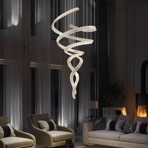 Candelabros de anillo de lujo simples modernos, candelabro de escalera larga de cristal moderno contemporáneo grande, luces colgantes