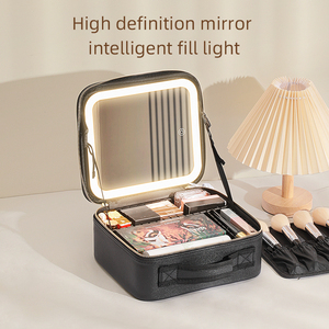 Portable grande capacité cosmétique organisateur sac maquillage étui voyage stockage étanche toilette maquillage brosse sac avec miroir led - Product Image 3