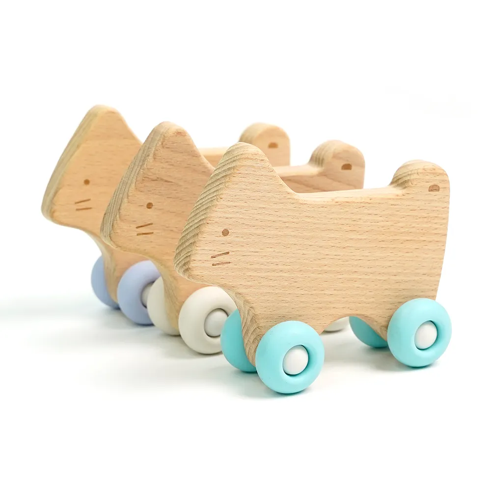 ไม้ธรรมชาติปลอดภัยซิลิโคนของเล่นเด็กรถมินิรถไม้ของเล่นรถของเล่นไม้