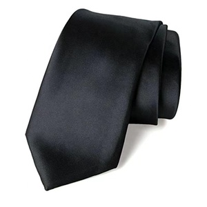 Corbata de Satén Lisa de 7 cm de Ancho para Hombre, 18 Colores en Stock, Calidad para Negocios y Bodas, Gravata Cravat <span class=keywords><strong>Negra</strong></span> con Etiqueta Privada - Product Image 1