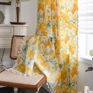 Algodón Lino Floral <span class=keywords><strong>con</strong></span> borlas Pintura al óleo CurtainThick Blackout Cortinas para sala <span class=keywords><strong>de</strong></span> estar American Vintage Drape Dormitorio Cenefa - Product Image 3