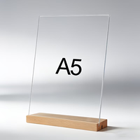 Support de présentation A5 en acrylique imprimé UV avec base en bois naturel à double fente, transparent, double couche, pour cartes de menu, design vertical, facile à utiliser