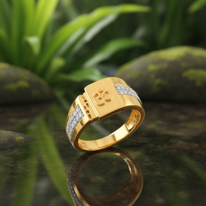 Luxury <b>Mens</b> <b>18K</b> <b>Gold</b> Cocktail <b>Ring</b> Om Design Diamond Accents Religious Wedding Party Gift - Product Image 3