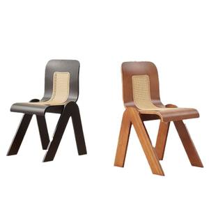 Silla de Comedor con Respaldo de Madera Maciza y Asiento de Ratán, en Color Madera Natural, Nogal Negro y Cerezo, para Dormitorio Infantil u Oficina - Product Image 5