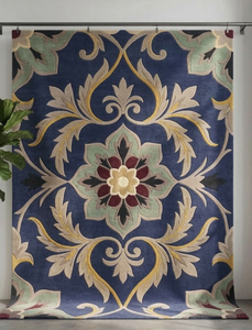 Floral Area <b>Rug</b> Rectangle Blue Gold Cream Transitional Hand Loom Wool Acrylic Medium Pile Living Room <b>Rug</b> - Product Image 5