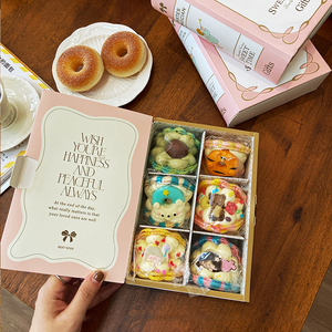 Koreanischer Stil Rosa Buchförmige Backwaren-Geschenkbox für Scones, Desserts, Geburtstage, Elegante Handliche Geschenkverpackung für Desserts und Lebensmittel - Product Image 2