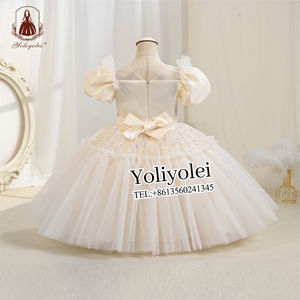 Venta al por mayor Girl Cake <span class=keywords><strong>Tutu</strong></span> Dress Fluffy Sequin Puff Sleeve Big Bow Flower Girl Party Birthday Dress para niñas de 4 a 12 años - Product Image 4