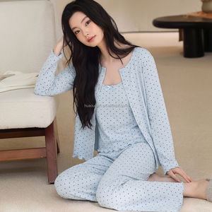 Kore tatlı aşk baskılı pijama kadın ilkbahar ve sonbahar yeni cilt dostu rahat hırka pantolon ev tekstili <span class=keywords><strong>3</strong></span> parçalı Set - Product Image 3