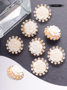 Nút kim loại hợp kim kẽm sang trọng có thiết kế hoa hồng ngọc trai và kim cương lấp lánh - Product Image 5