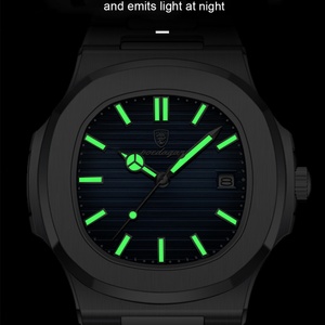 POEDAGAR Casual Watch Top Brand Fashion Square Dial Stainless Steel Calendar Luminous Waterproof Men Watch Male <b>Clock</b>+Box - Product Image 5
