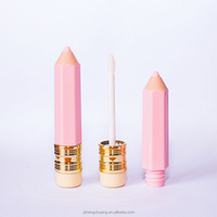 Tubes de brillant à lèvres en plastique ABS transparent de 3,5 ml en gros, forme de crayon irrégulière avec bouchon à vis et tête de brosse pour cosmétiques