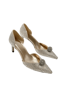 Escarpins Jimmy Orsay à talons aiguilles, ornés de cristaux étincelants et d'un accent boule décoratif, à bout pointu, pour mariages et événements - Product Image 5