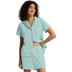Conjunto de pijama de algodón para mujer, de manga corta, con botones, de punto gofrado, pantalones cortos, ropa de dormir, ropa de casa, ropa de noche - Product Image 2