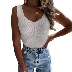 เสื้อกล้ามลำลองผู้หญิงขายดีปี 2025 ผ้าเจอร์ซีย์รักษ์โลก สีพื้น ใส่สบายช่วงฤดูร้อน คอวี แขนกุด แบบสั้น - Product Image 1