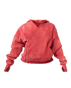 سترة KY بغسيل حمضي للجنسين بأكمام ذات فتحة للإبهام وسحاب غير متماثل مع حاشية وأساور مطاطية، هوديز متناسقة للأزواج كبدلة رياضية - Product Image 2