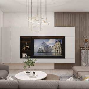 Meuble TV mural noir en bois de style contemporain pour salon - Product Image 1