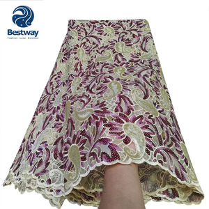 Tissu en dentelle à paillettes Bestway, dentelle orange brûlé pour robe de soirée - Product Image 6